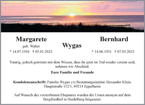 Traueranzeigen Von Margarete Wygas Trauer Rnz De