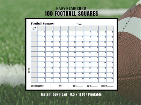 Football Squares Template 100 Squares Numbered Football Squares Etsy