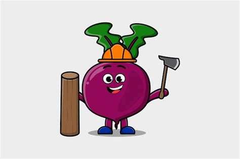 Premium Vector Cute Cartoon Beetroot As Carpenter Character With Ax