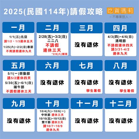 【民國114年行事曆】2025放假攻略、連假列表！假就是要這樣請 吃貨瑪莉