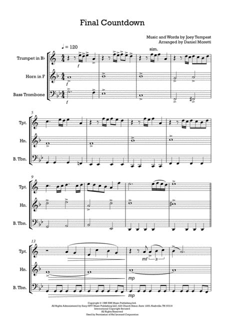 Final Countdown By Joey Tempest Digital Sheet Music For Score And Parts Download And Print A0