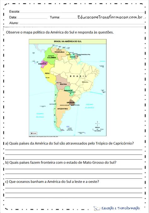 Atividades de Geografia 5 ano Educação e Transformação