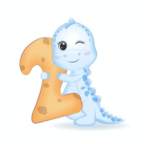 Cute Blue Dinosaur With Number 2 Cartoon Illustration 21770458 Vector