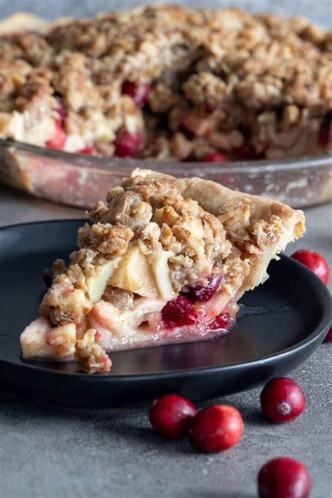 Apple Cranberry Pie With Walnuts And Crumb Topping A Red Spatula