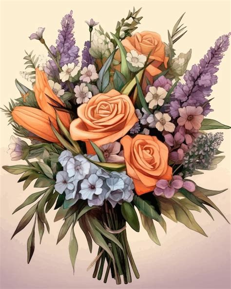 Premium Vector Beautiful Flower Bouquet Vector Illustration Of Colorful Bouquet Of Different