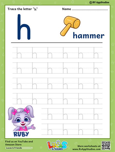 Lowercase Letter H Tracing Worksheets Trace Small Letter H Worksheet