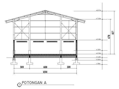 Cross Section A Of Factory Design With Dimensions And Details In Autocad 2d Drawing Cad File