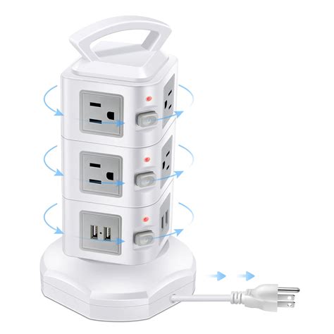 10 Outlets Power Strip Surge Protector With 4 Usb Ports Retractable