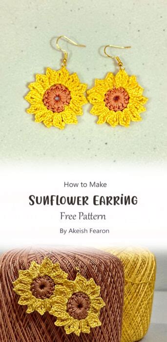 Beautiful Sunflower Earring Free Crochet Tutorial Ideas