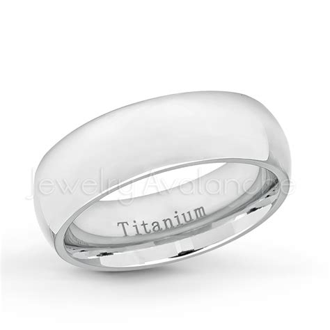 7mm White Titanium Wedding Band Polished Finish Comfort Fit Classic