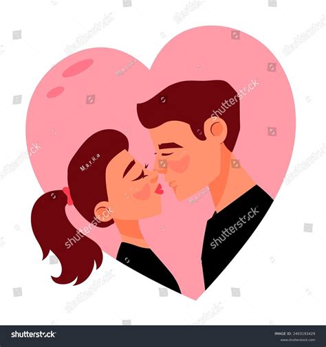 Cartoon Romantic Couple Kissing Flat Vector Stock Vector Royalty Free