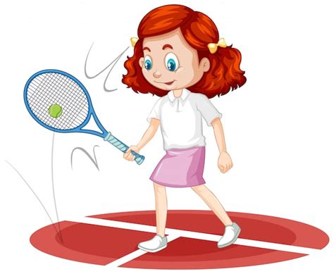 Una niña feliz jugando tenis Vector Gratis