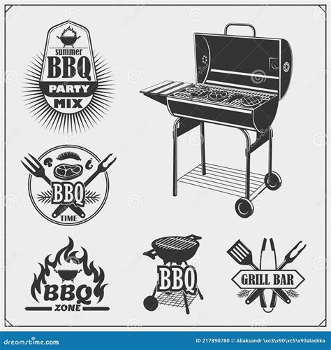 BBQ And Grill Emblems Set Barbecue Labels Badges And Design Elements