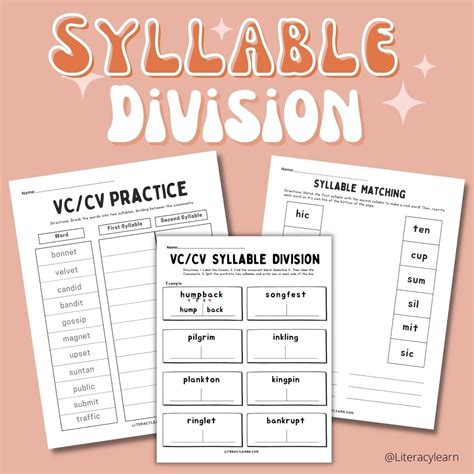 Syllable Division Practice With Vccv Words Free Pdfs Literacy