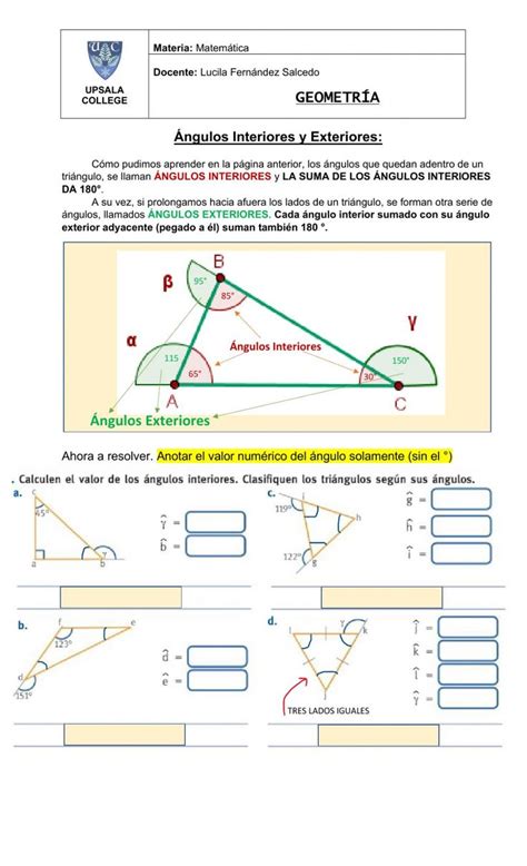 Ejercicio De Angulos Interiores Y Exteriores Calculo De Angulos