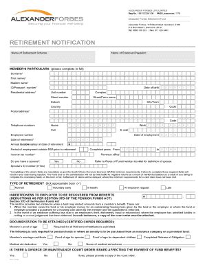 Fillable Online Retirement Notification Alexander Forbes Fax Email