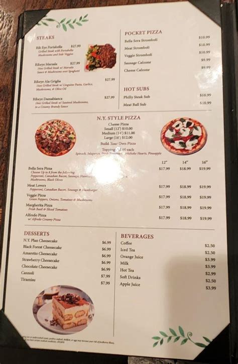 Menu At Bella Sera Of Kerrville Inc Restaurant Kerrville