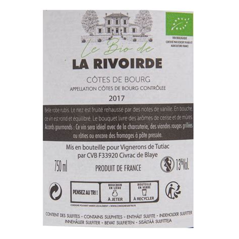 Aoc Cotes De Bourg Rouge Bio Le Bio De La Rivoirde Cl Ar