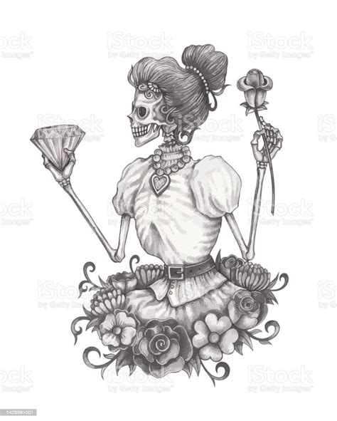 Art Fashion Model Skull Day Of The Dead Stock Illustration Download Image Now Day Of The