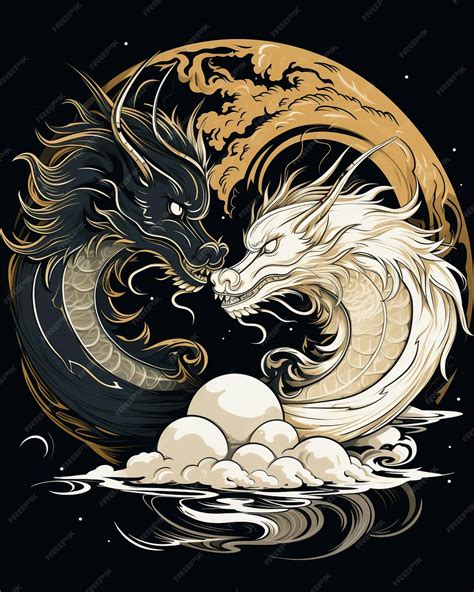 Premium Ai Image Chinese Dragons Yin Yang Silhouette