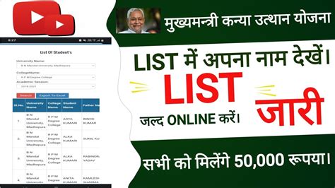 Mukhyamantri Kanya Utthan Yojna 2022 List Kaise Dekhe Youtube