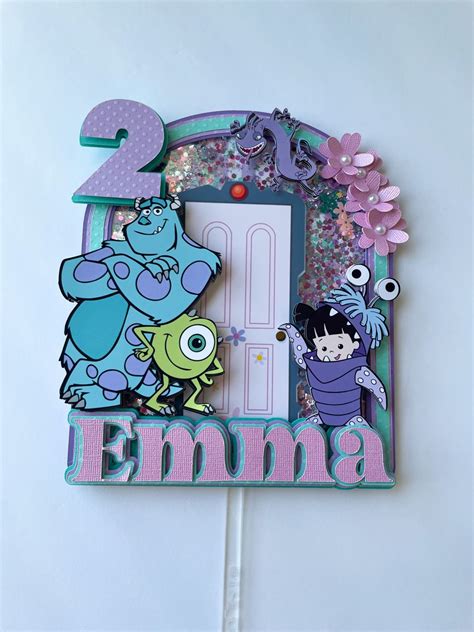 Monsters Inc Inspired Cake Topper Shaker With Flowers Etsy Monsters