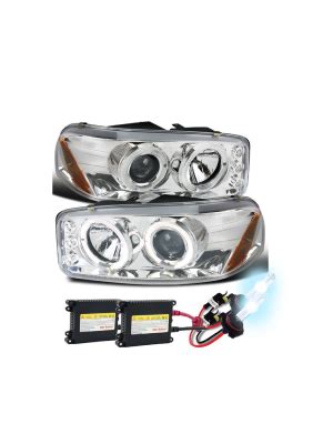 00 06 GMC Sierra Denali Dual Angel Eye Halo LED Projector Headlights