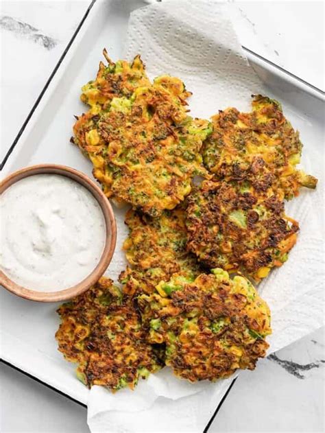 Vegetable Fritters with Garlic Herb Sauce - Budget Bytes