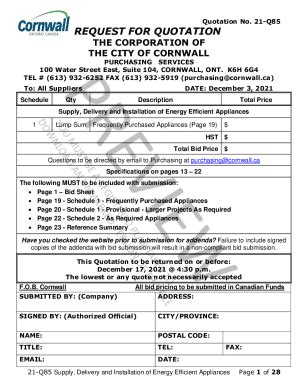 Fillable Online Bidding Opportunities City Of Cornwallprice Quotation