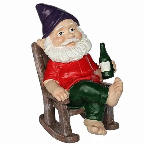 Garden Gnome Ornaments Funny Resin Dwarf Figurines Rocking Chair Drunk