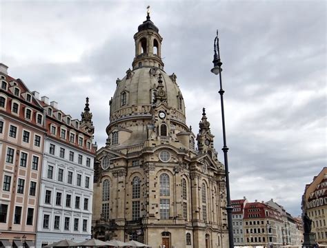 Lutheran Church Of Our Lady Frauenkirche In Old Town At Cloudy Sky