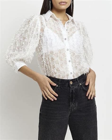 River Island White Sheer Puff Sleeve Shirt Lyst