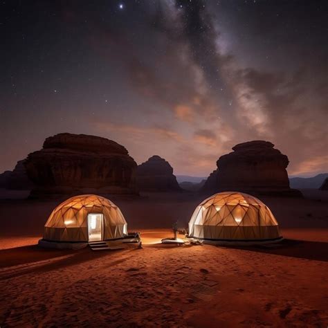 Starry Night Martian Dome Carpas Bajo El Cielo Del Desierto De Wadi Rum