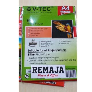 Jual Kertas Foto V Tec Photo Paper Silky 260gr A4 Pack Isi 20lembar