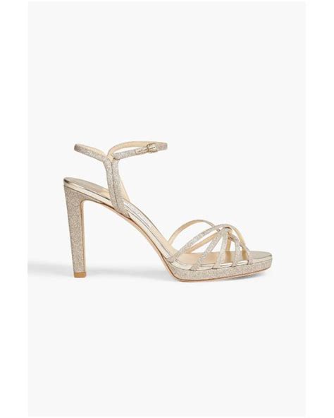 Jimmy Choo Lilah Glittered Leather Platform Sandals In Metallic Lyst