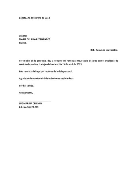 Modelo Carta De Renuncia Irrevocable Pdf