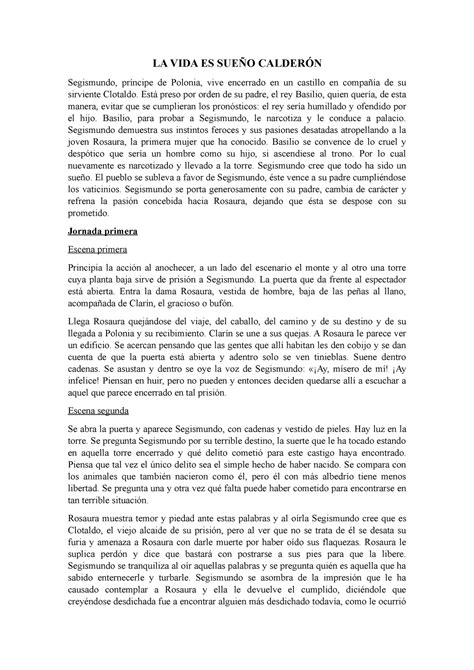 Resumen de la obra La vida es sueño de Pedro Calderón de la Barca LA