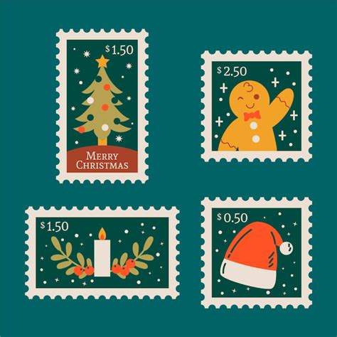 Premium Vector | Christmas stamp collection in flat design