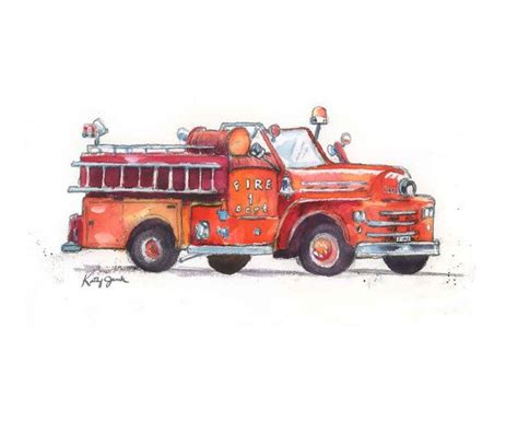 Fire Truck Print Fire Truck Nursery Print Fireman Gift Fire Truck Wall ...