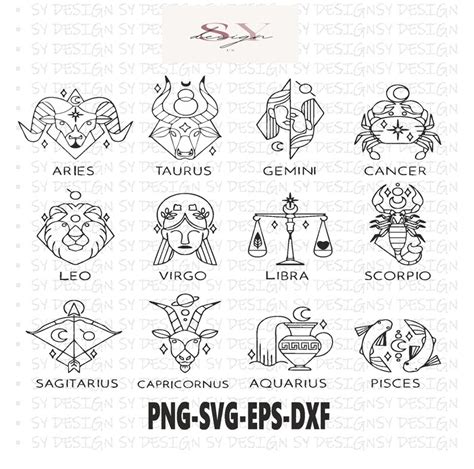 Zodiac Sign Svg Bundle Zodiac Sign Clipart Bundle Astrology Etsy