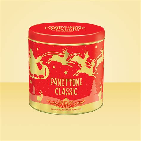 Classic Panettone Golden Reindeer Metal Tin 1000g Chiostro Di