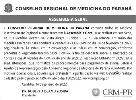 Crm Pr Realiza Assembleia Geral De Prestação De Contas 2021 No Dia 14