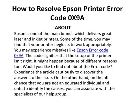 PPT How To Resolve Epson Printer Error Code 0X9A PowerPoint