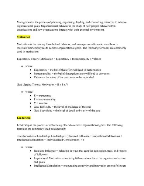 MGMT Midterm Notes Management Is The Process Of Planning Organizing