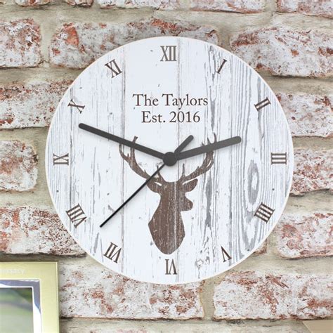 Personalised Highland Stag Shabby Chic Wooden Clock Dunelm