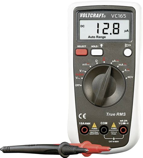 VOLTCRAFT VC165 TRMS Handheld Multimeter Digital CAT III 600 V Display