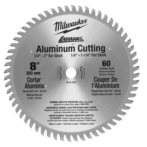 Milwaukee Tool 8 Inch X 60 Carbide Teeth Aluminum Metal Cutting