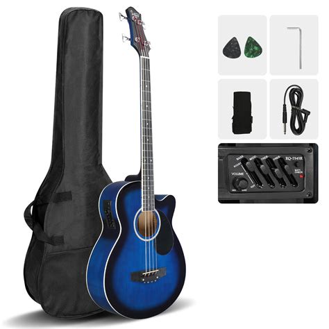 Glarry String Electric Acoustic Bass Guitar Rosewood Fingerboard Blue