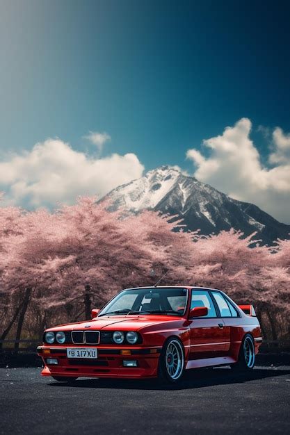 Un bmw rojo con una matrícula que dice bmw Foto Premium