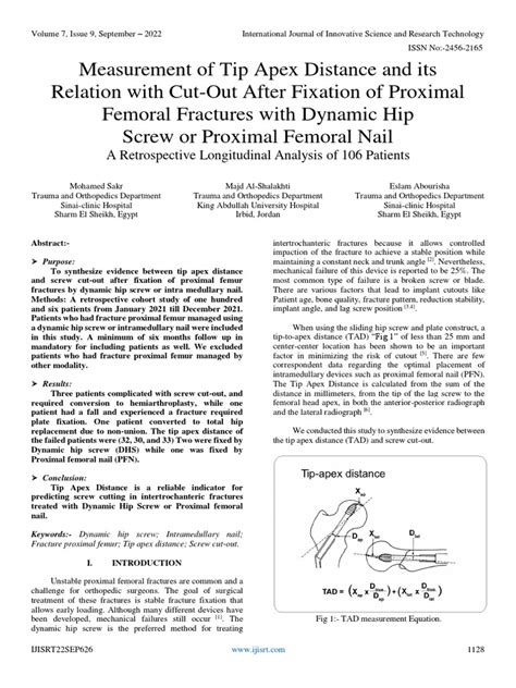 Measurement Of Tip Apex Distance And Its Relation With Cut Out After